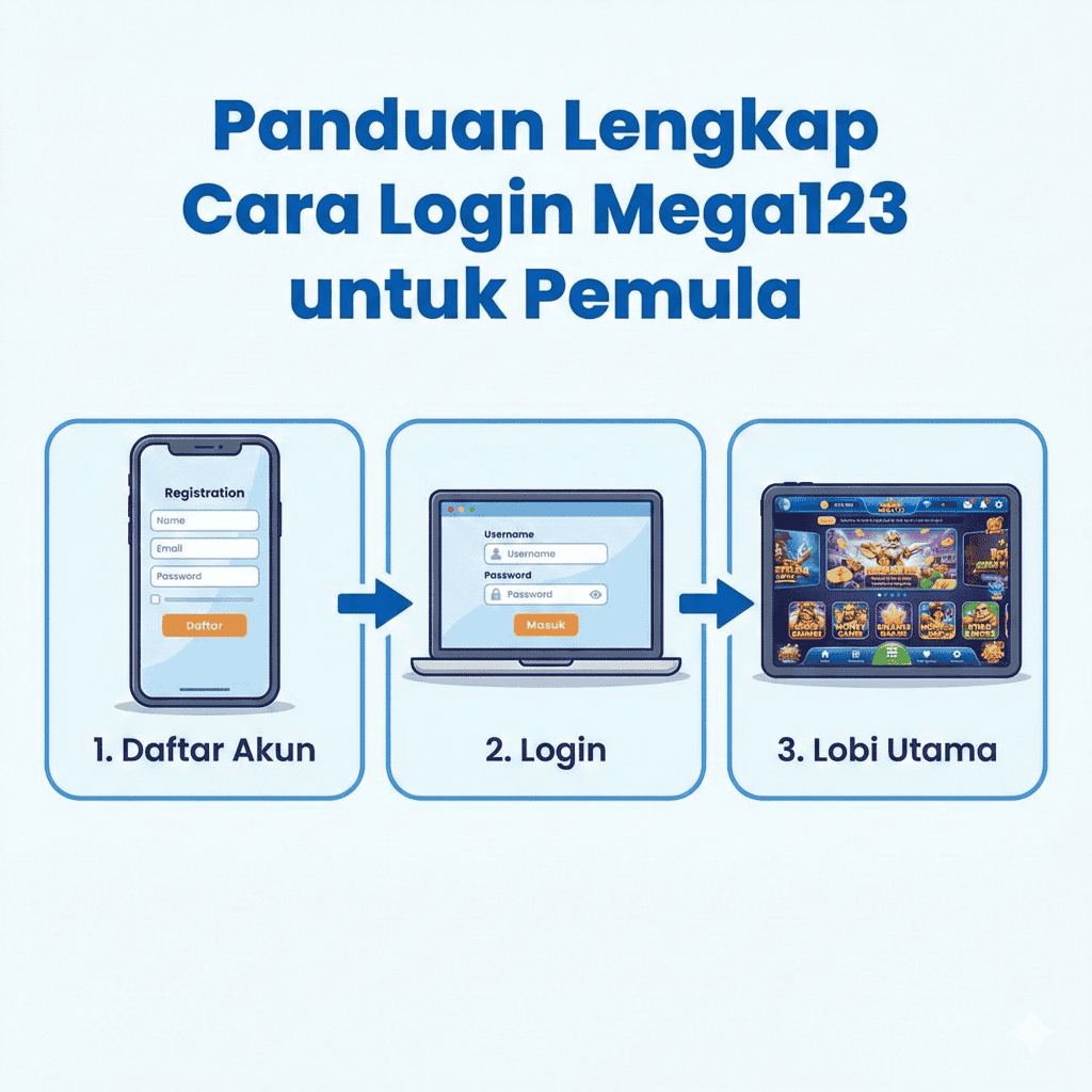Bingung cara masuk ke situs Mega123? Simak panduan lengkap cara daftar dan login Mega123 untuk pemula di sini. Proses cepat, mudah, dan aman masuk lobi utama.