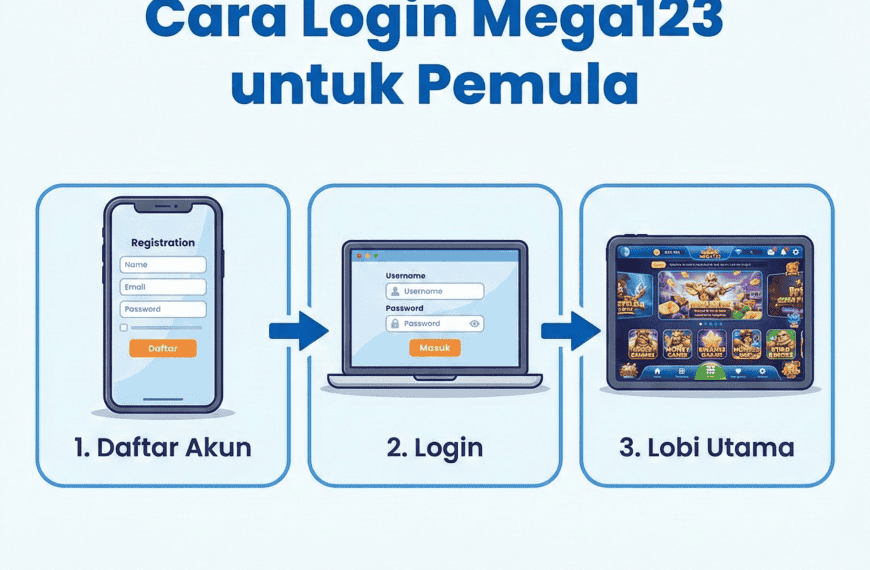 Bingung cara masuk ke situs Mega123? Simak panduan lengkap cara daftar dan login Mega123 untuk pemula di sini. Proses cepat, mudah, dan aman masuk lobi utama.